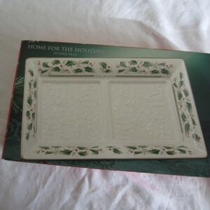 Holly holiday Home For The Holidays divided tray for ‎ Candy Nut Trinket Dish